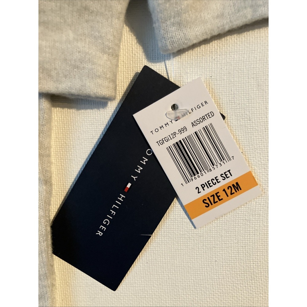 Tommy Hilfiger Girls 12 Mo 2-Piece Monogram Ruffle Gray Top & Joggers Set - Picture 3 of 7